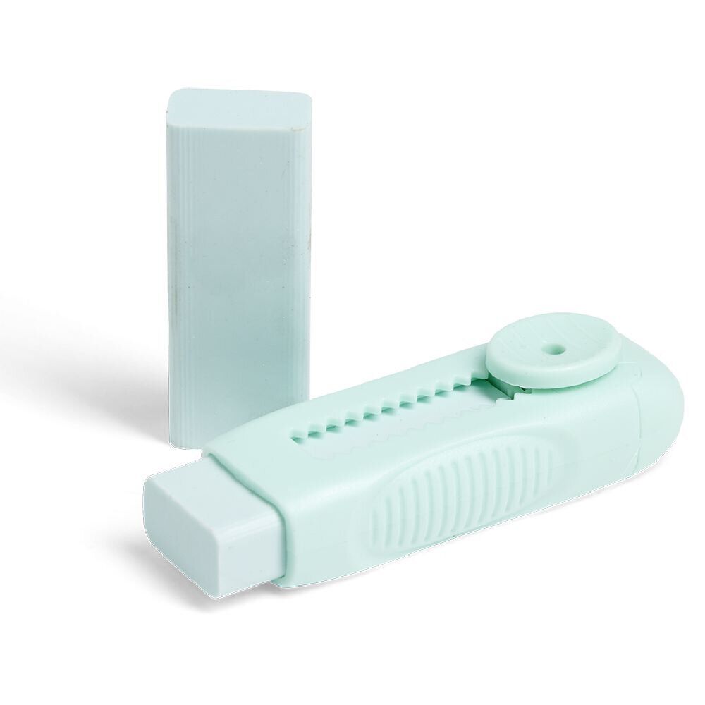 Gomme rétractable avec recharge bleu ou vert