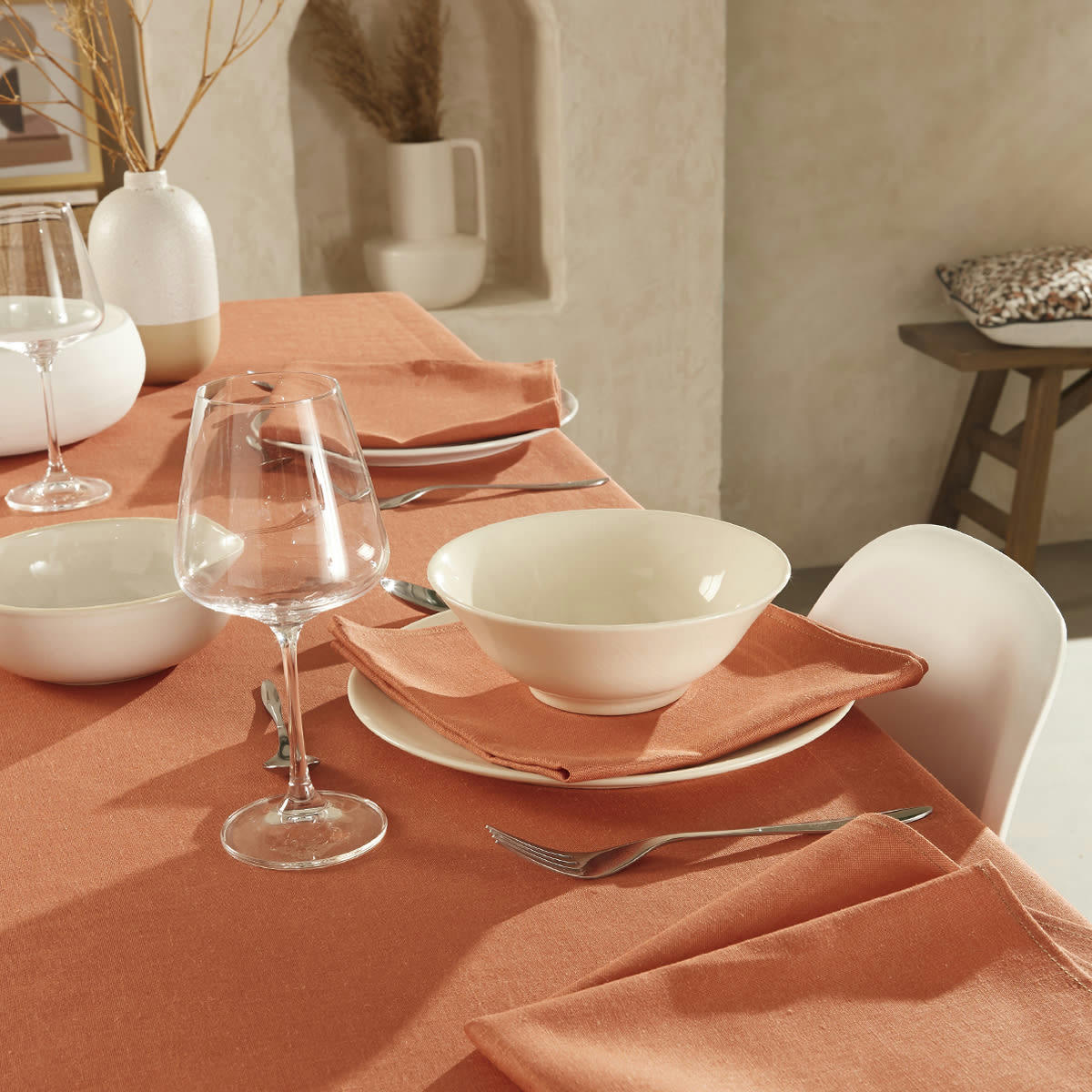 LA LILLOISE - Serviette de table unie en polylin, Tangerine 45 x 45 cm