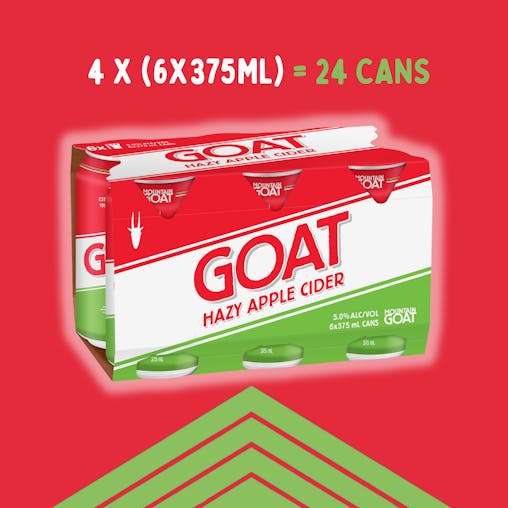 Mountain Goat Hazy Apple Cider, Refreshing & Crisp, Fruity Drink, 5% ABV, 375mL (Case of 24 Cans)