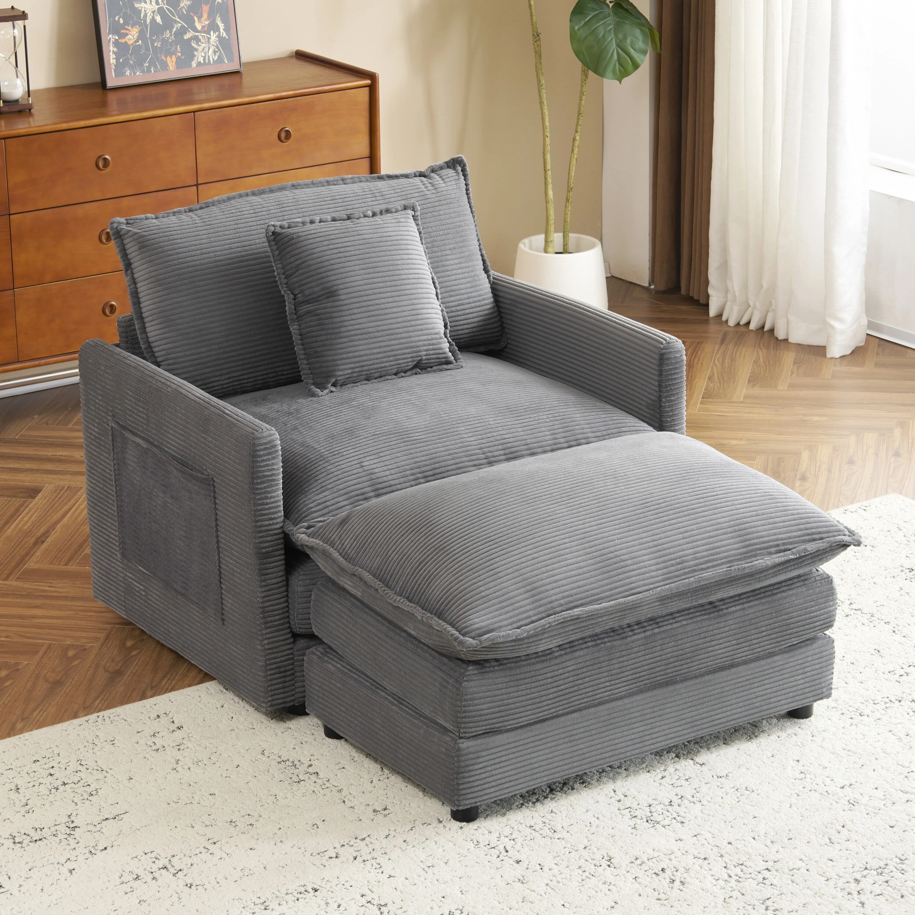 Modern Modular Sectional Sofa with Movable Ottoman and Deep Cushions and Storage Pockets, for Small Space Living