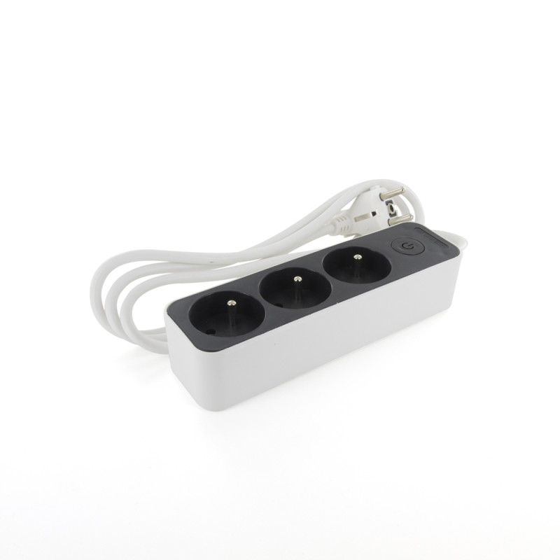 Multiprise 3 prises blanc et gris 3 x 1,5 mm² 1,5 m CHACON