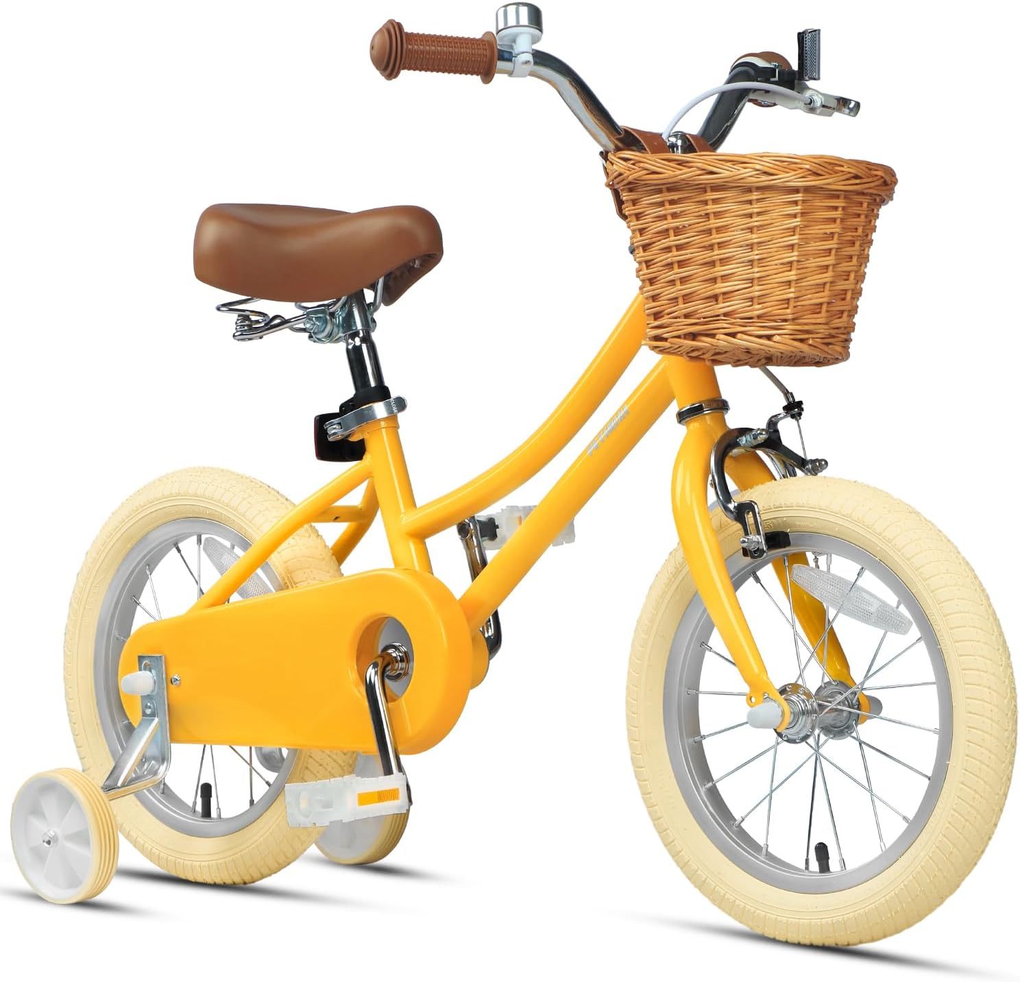 Petimini Vintage Kids Bike for Girls, 12–20 Inch Classic Bicycle with Wicker Basket & Bell, High Tensile Steel Frame, Training Wheels (12–18”), 85% Pre-Assembled, Retro Bike for Outdoor Riding