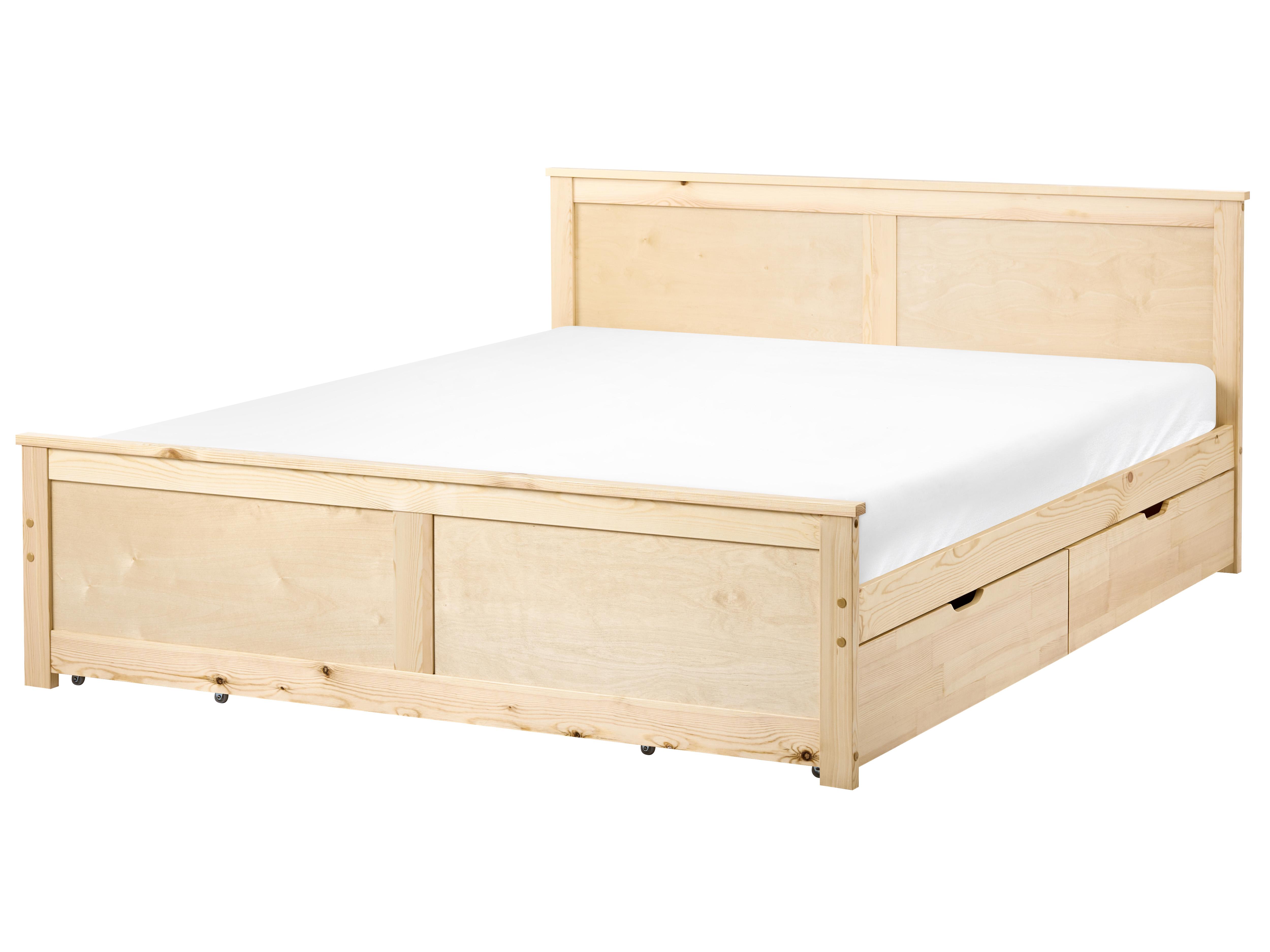 Bed with 4 Drawers Pine Wood DAUPHIN 160 x 200 cm (EU King Size) Light Brown
