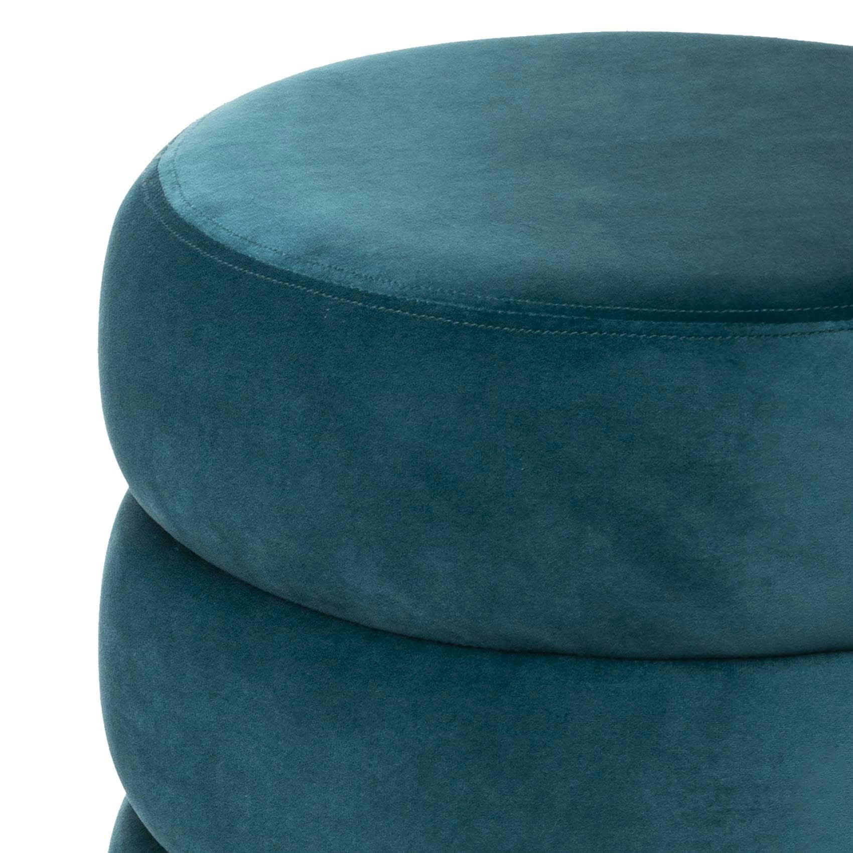 - Pouf rond en velours bleu canard Ø 40x40 cm