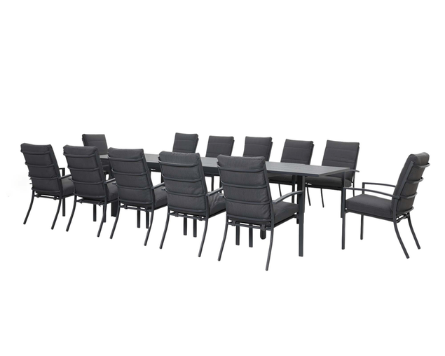 Jette 12 Seater Extension Dining Setting Bundle - Gunmetal Grey