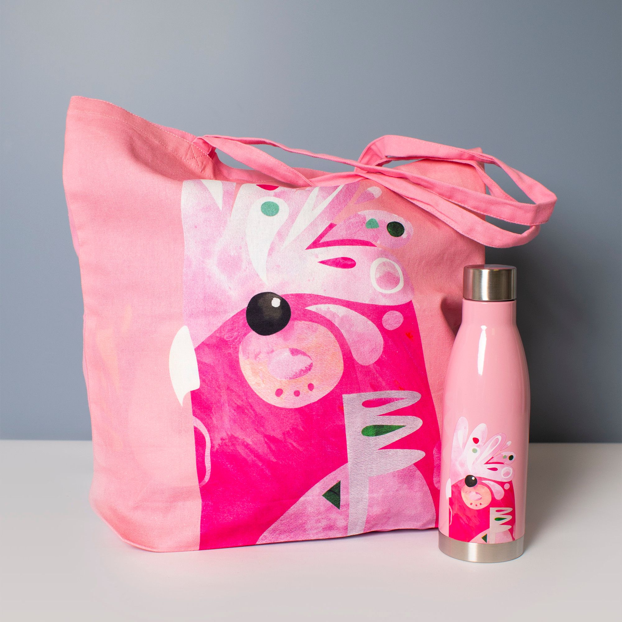 Maxwell & Williams 2pc Galah Hydration Travel Set with 500ml Double Walled Insulated Bottle and Cotton Tote Bag
