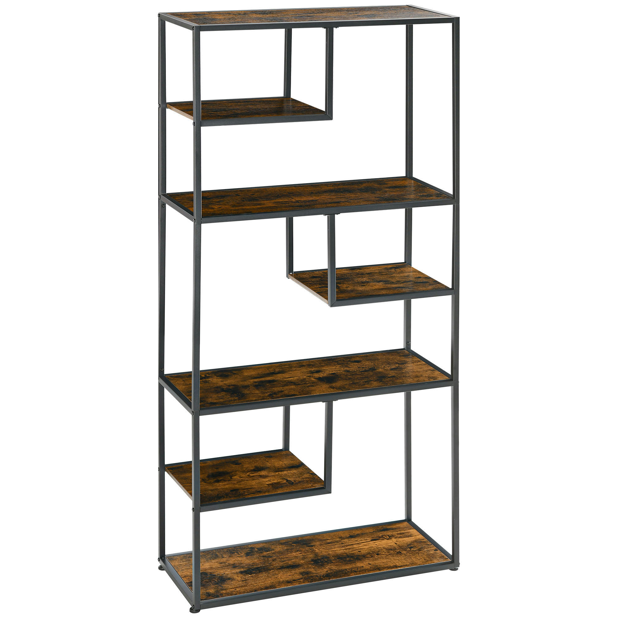 - Bibliothèque 7 niveaux style industriel aspect vieux bois acier noir