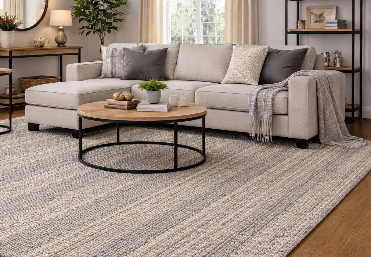 Handwoven Chunky Wool Rug 8x10 | Natural Brown Braided Boho Farmhouse Carpet