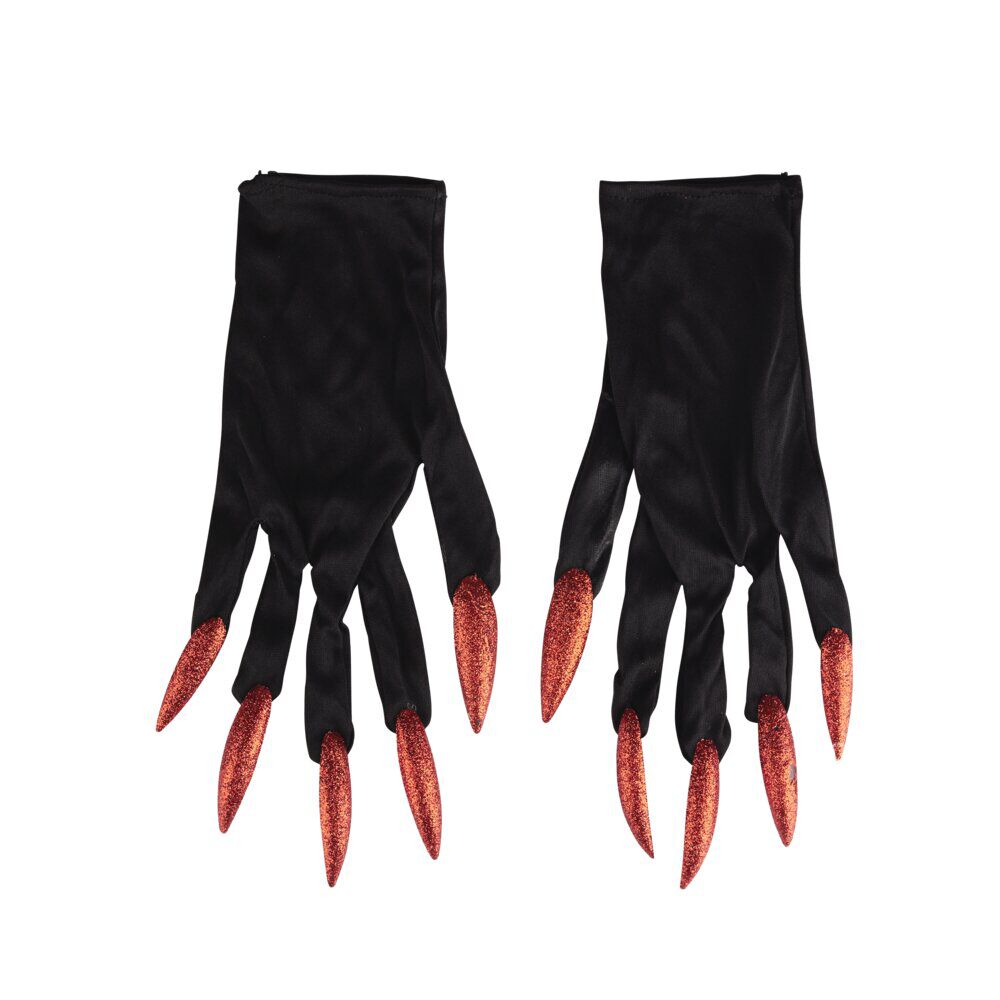 Gants Halloween adulte diablesse noirs ongles rouges pailletés