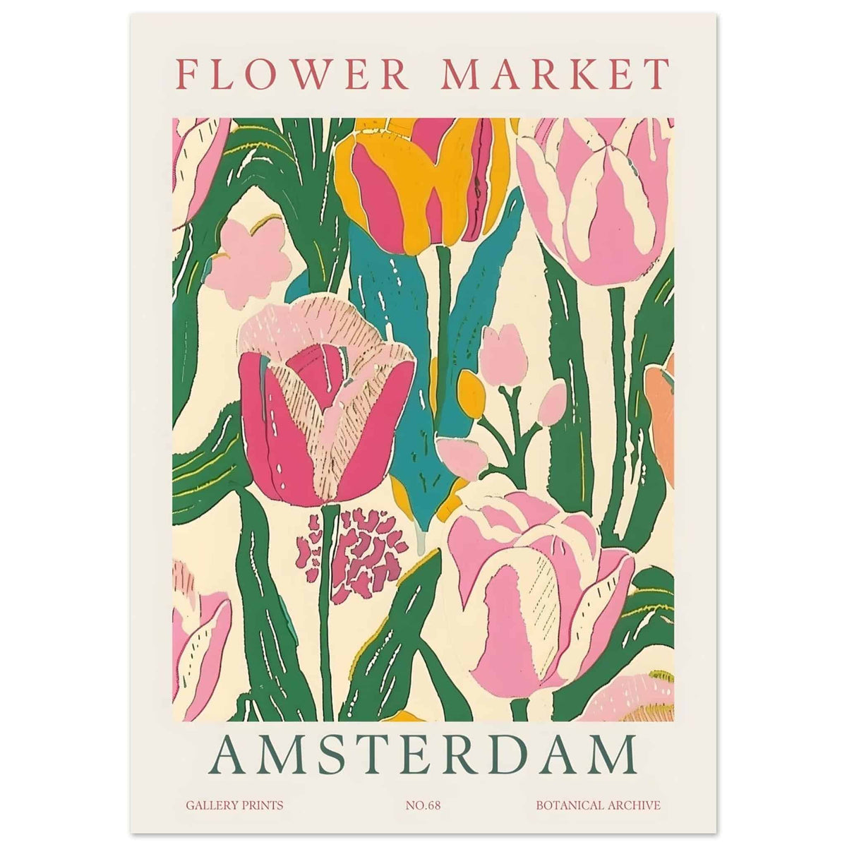 Artfulprints Poster Flower market - Amsterdam II  - 50x70 cm - Meerkleurig