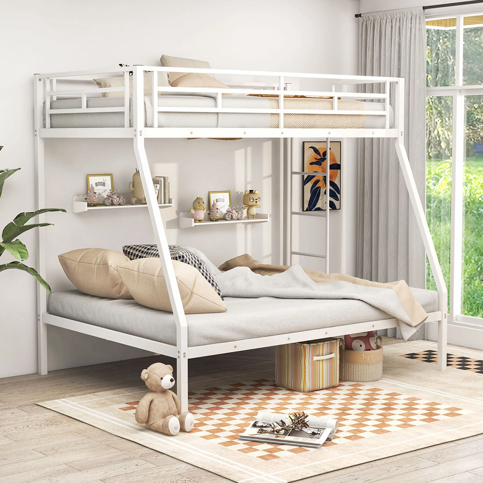 Costway Twin Over Full Metal Bunk Bed with Integrated Ladder - See Details