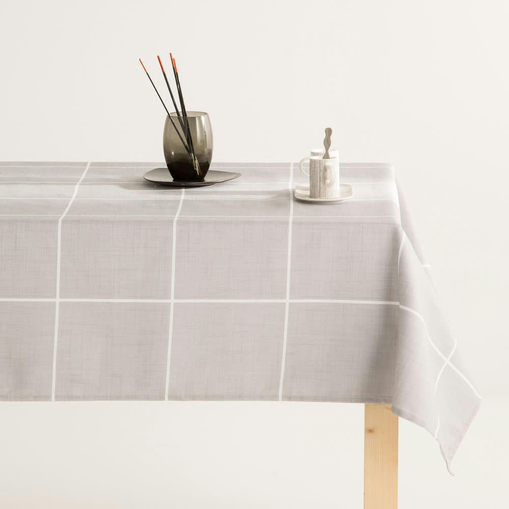 WINDOW PERLA - Nappe imprimée gris avec traitement anti-taches en coton 140x300 cm