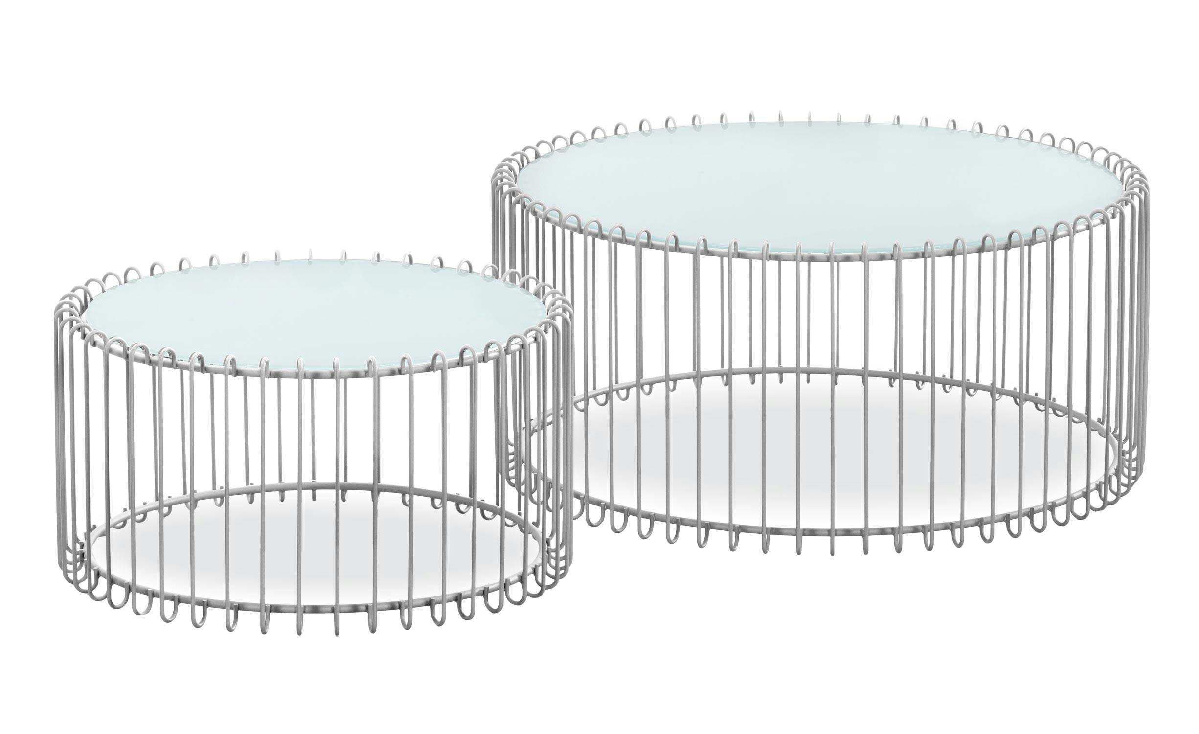 ENSEMBLE - De 2 tables basses universe verre blanc et métal gris