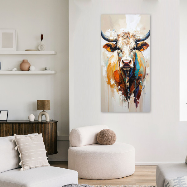Feeby Obraz nowoczesny do salonu, Kolorowa Krowa imitacja farby 40x80