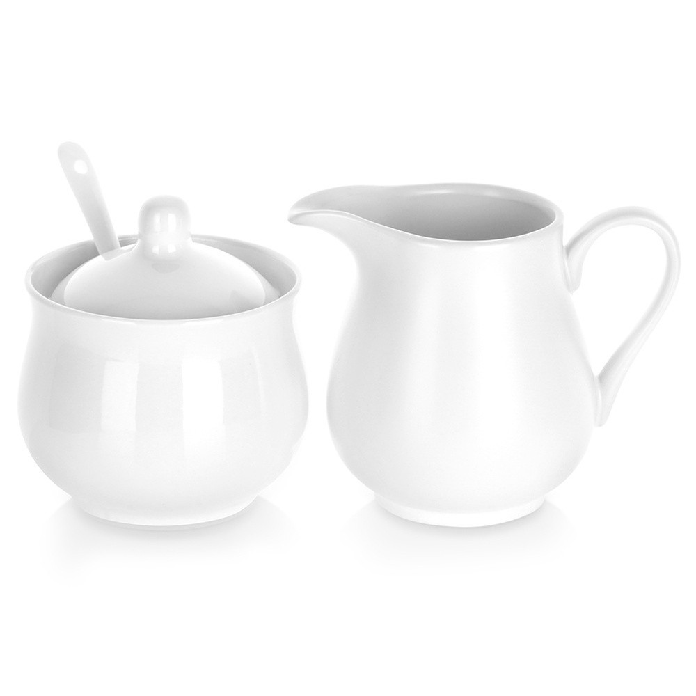 Cukierniczka i mlecznik porcelanowe białe 3 el.