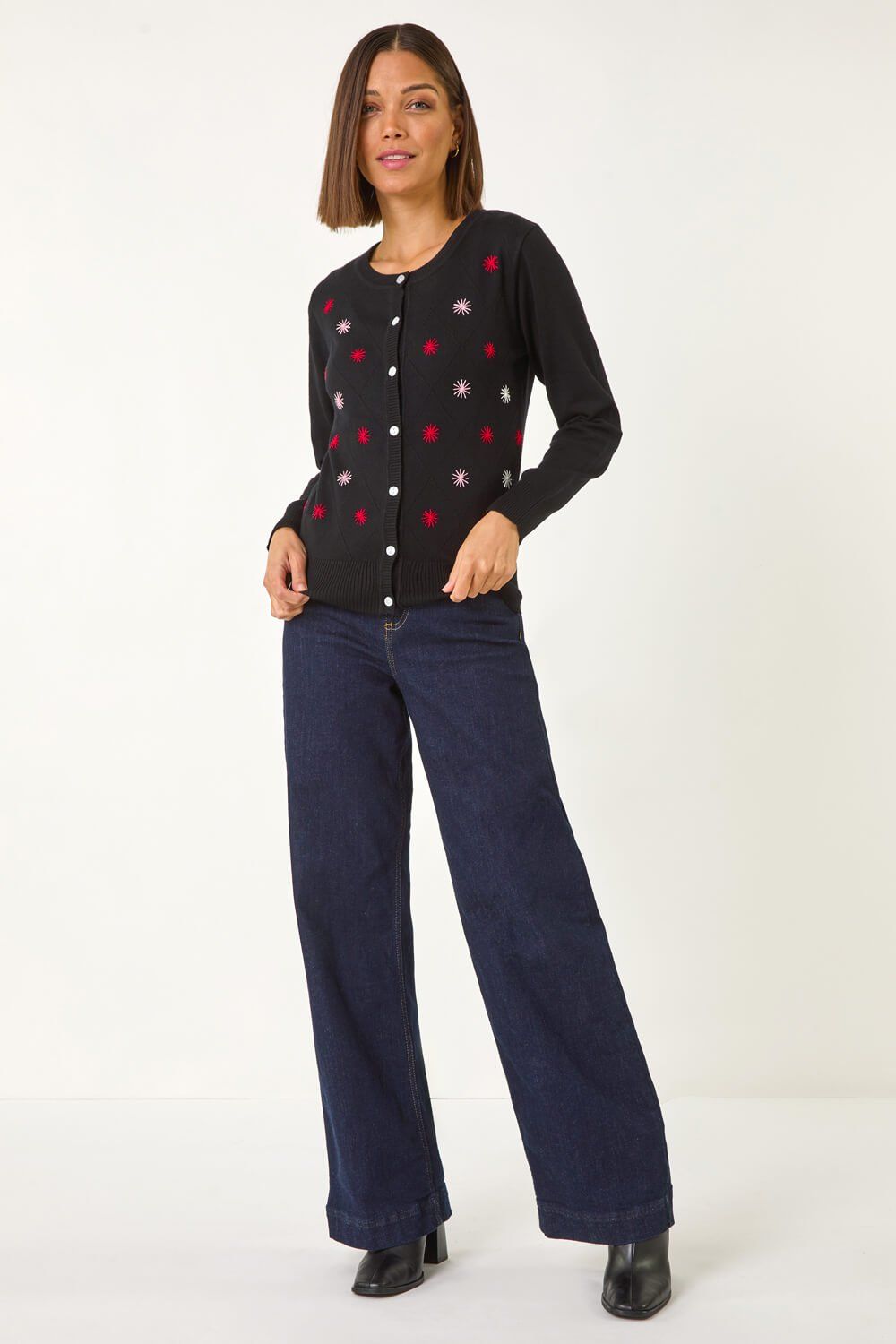 Roman Embroidered Daisy Knit Cardigan