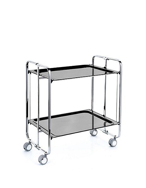 Desserte pliante BAUHAUS avec roulettes, Structure chromée, 2 niveaux, 4 positions