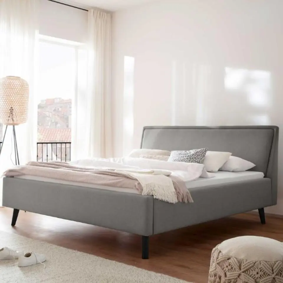 Tweepersoonsbed Estee 180x200cm - lichtgrijs/zwart