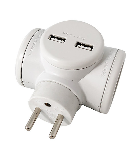 Biplite rotative 2 x 16A   prise USB Watt &Co gris