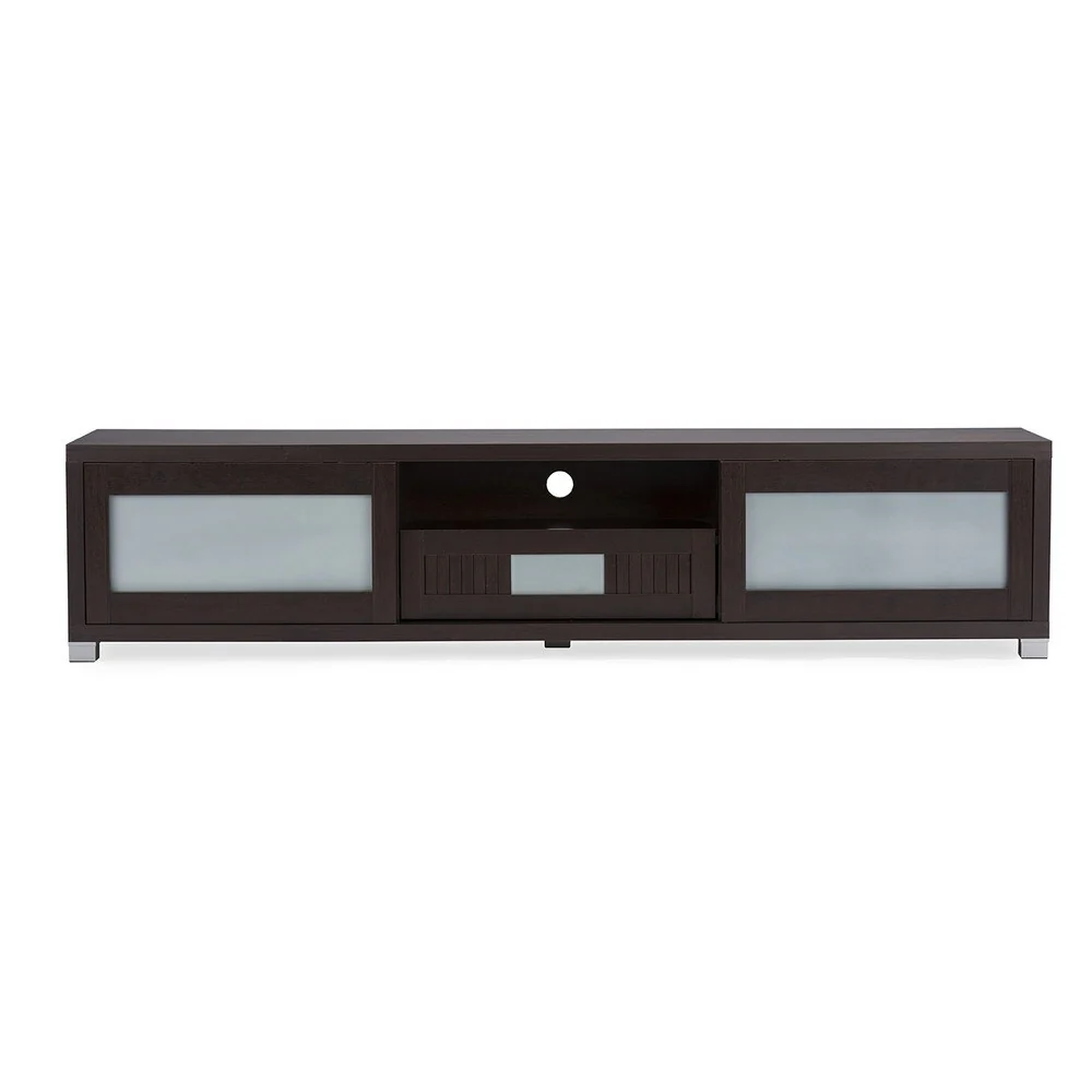 Baxton Studio Temple Contemporary Dark Brown Wood 70-inch TV Cabinet with 2 Sliding Doors and 1 Drawer