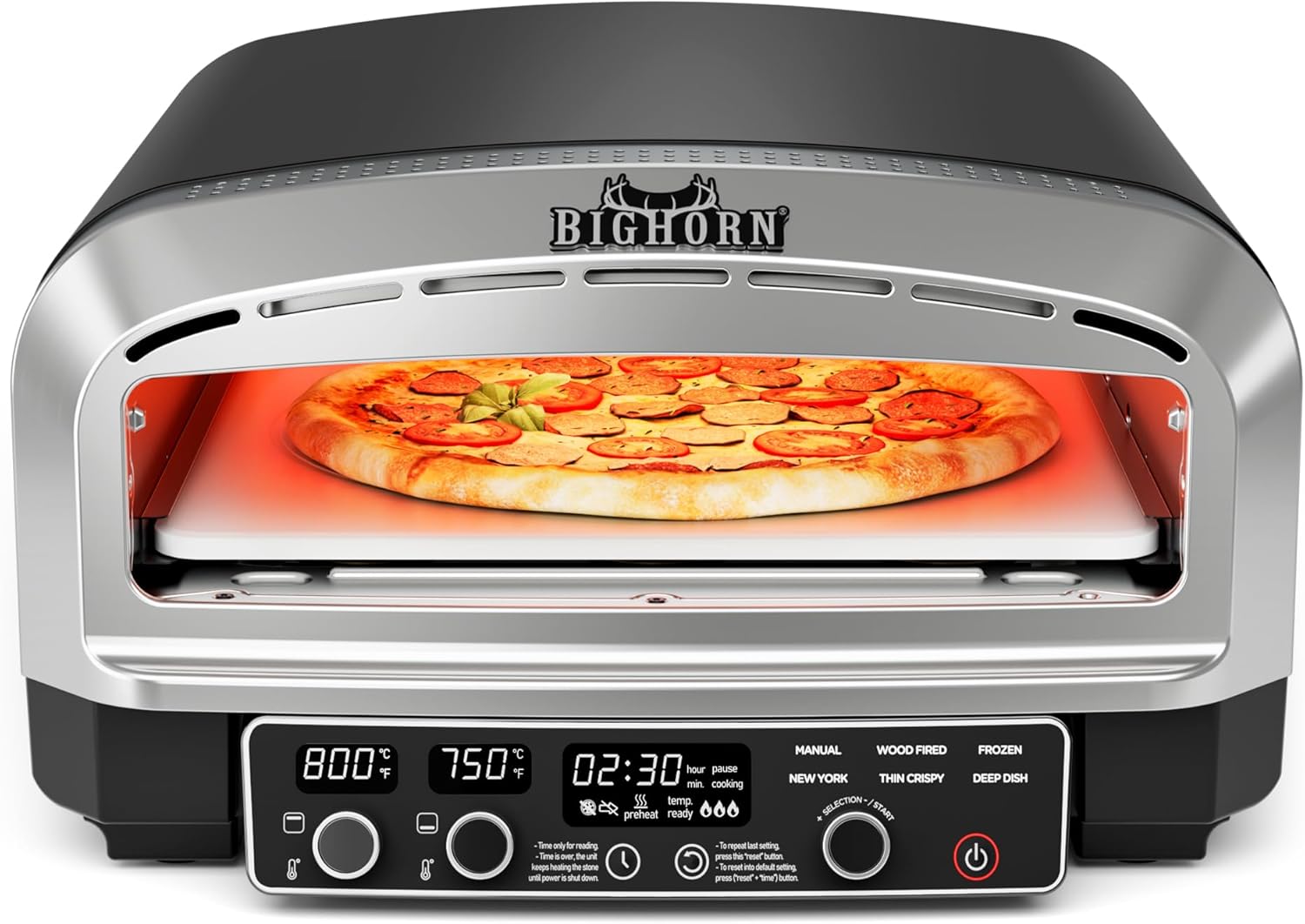 BIG HORN 14 Electric Pizza Oven, Countertop, Stainless Steel