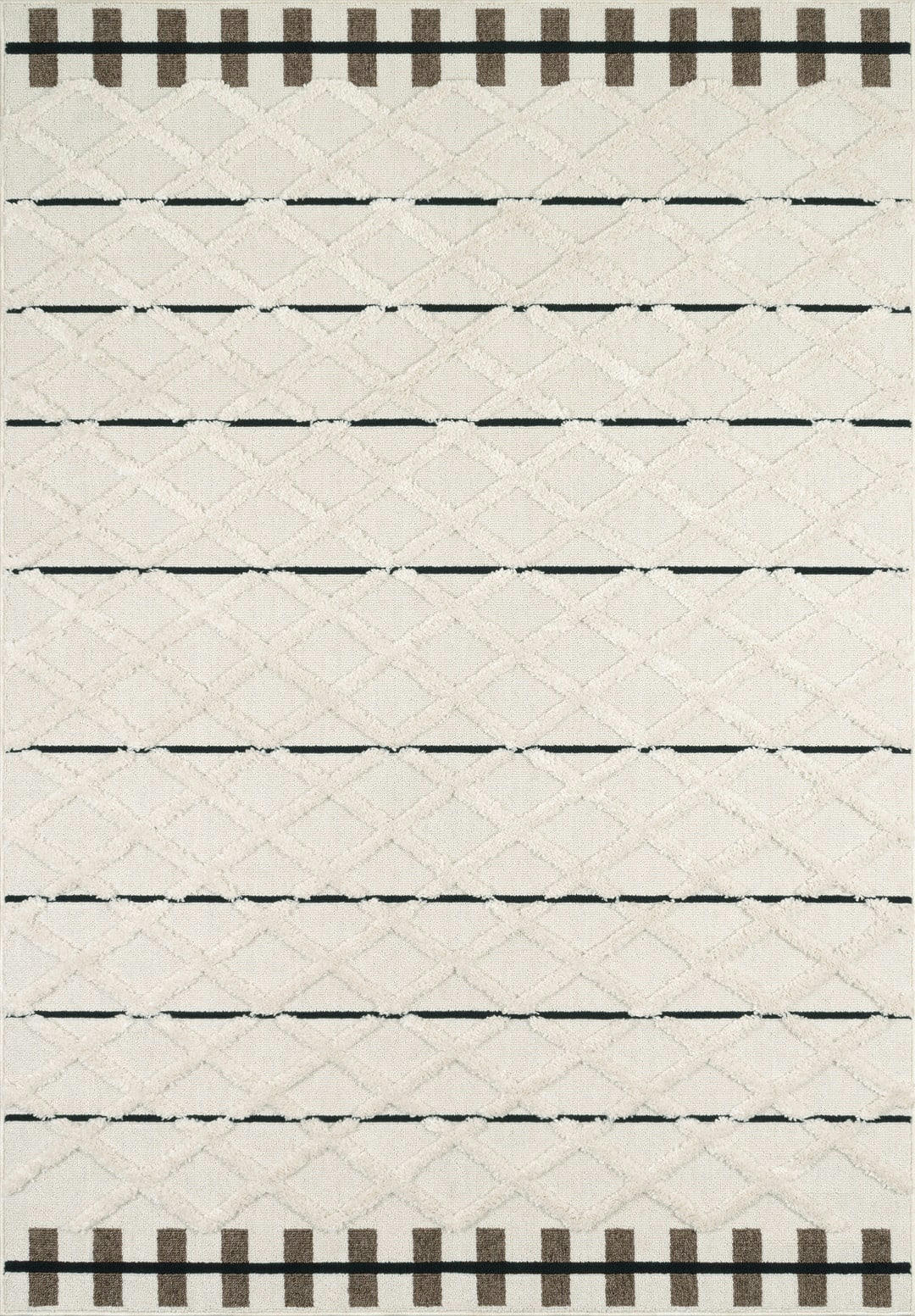 NALA - Tapis salon crème et marron motif en 3D - 80x150