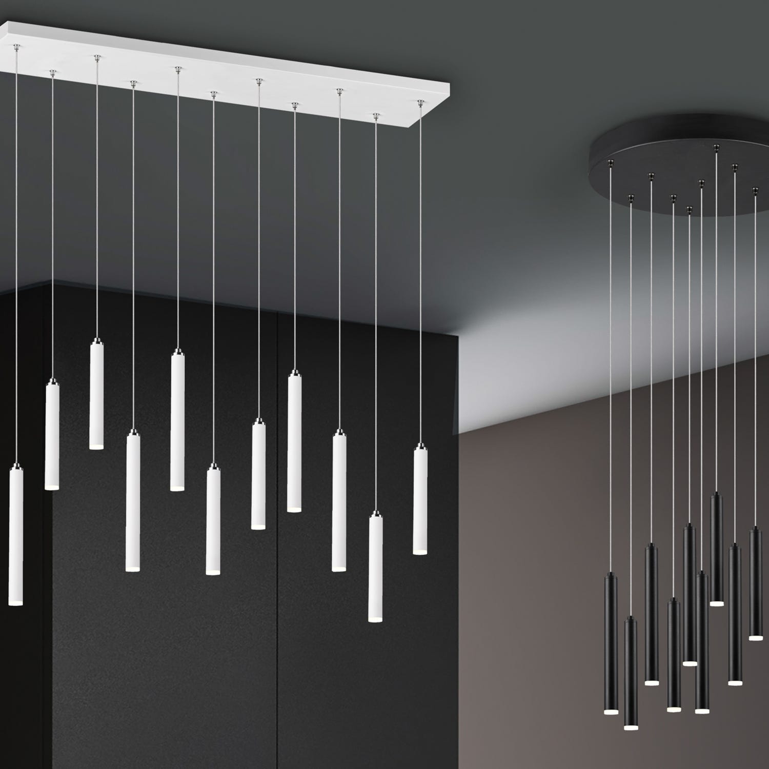 Lampada a sospensione 11 luci bianca Tubular Trio