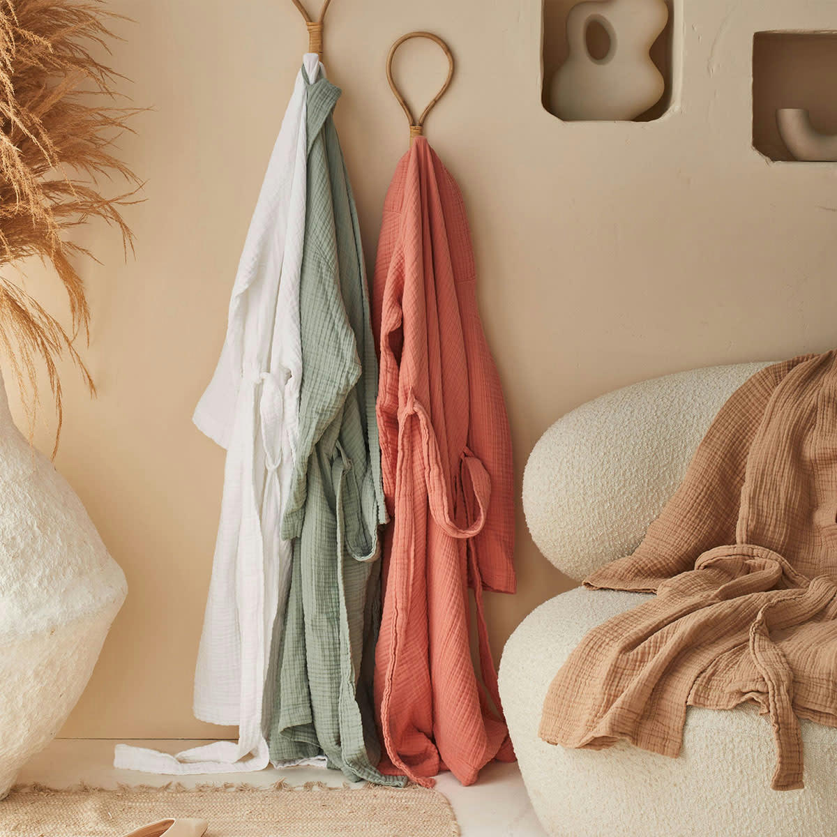 BONHEUR - Peignoir en gaze de coton beige
