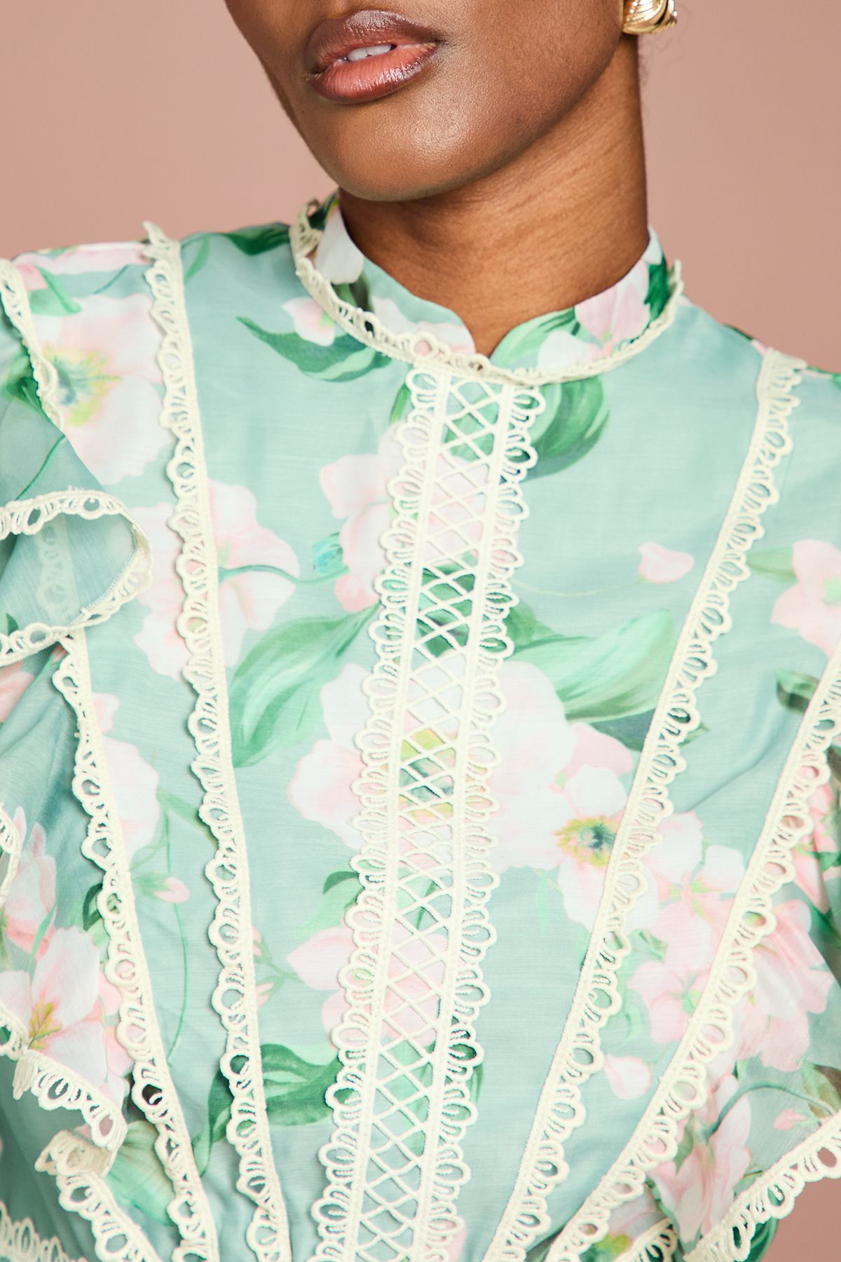 Coast Printed Long Sleeve Frill Organza Blouse