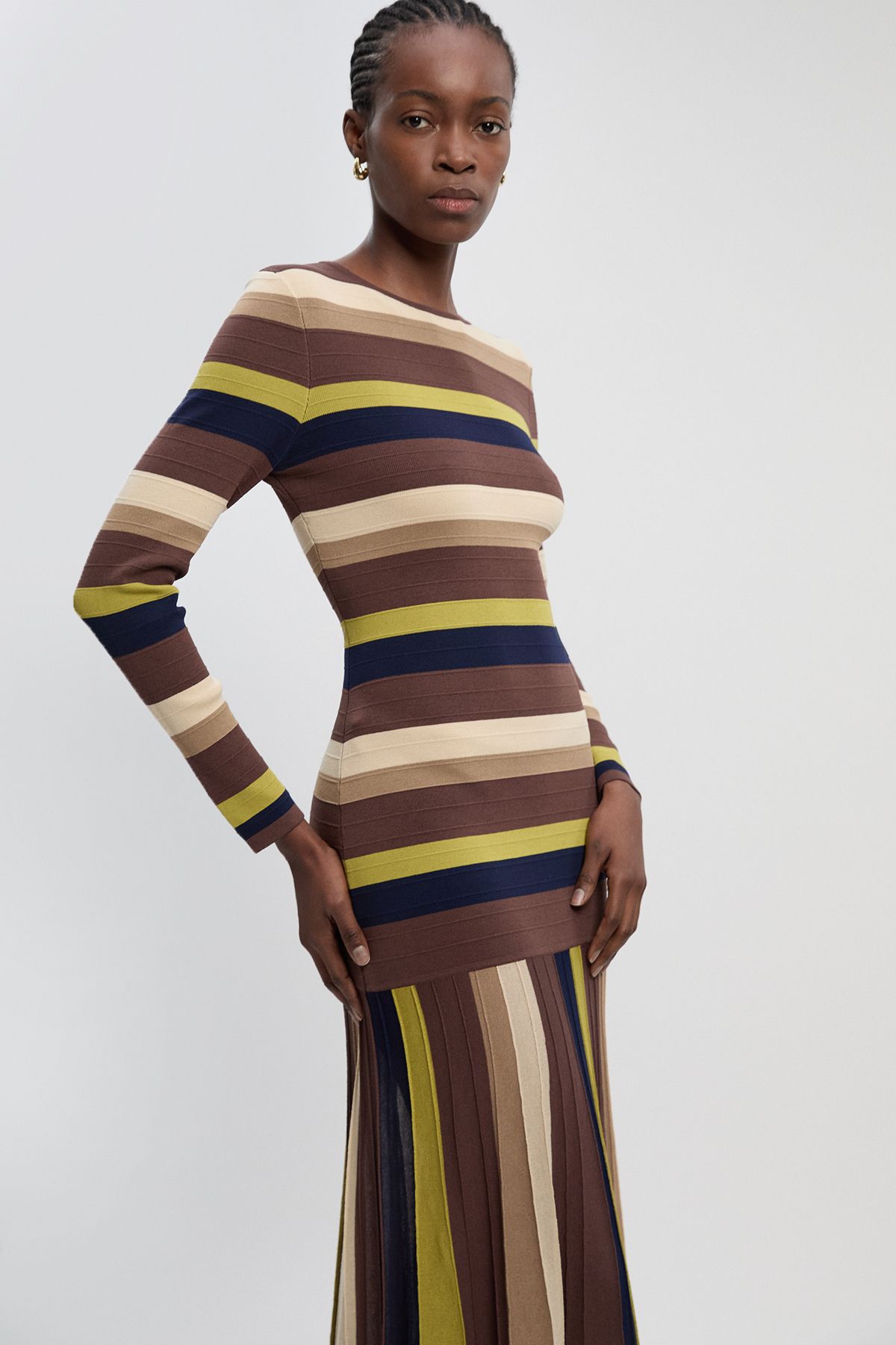 KarenMillen Stripe Long Sleeve Knitted Maxi Dress