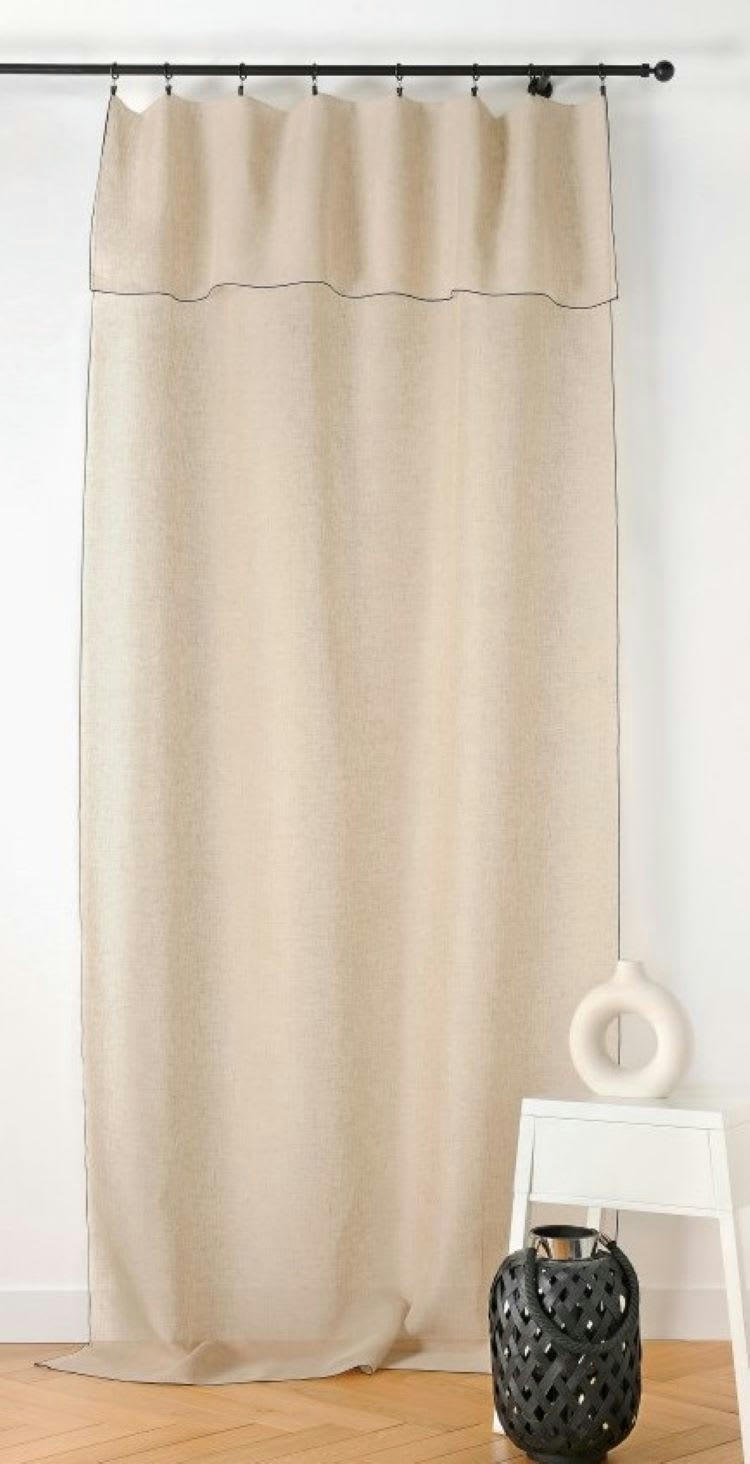 - Voilage aspect lin bourdon noir écru 140x295cm