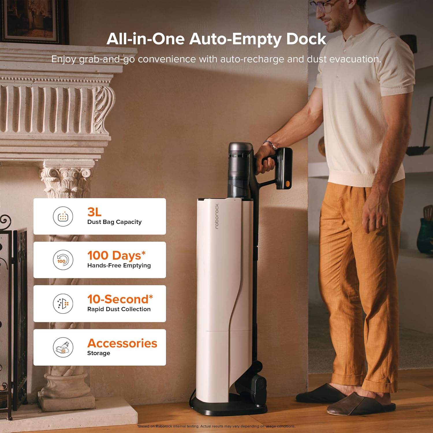 roborock H60 Hub Ultra Cordless Vacuum Cleaner with Auto-Empty Dock, 210AW Suction Stick Vacuum Cleaners for Home and Pet Hair, Rechargeable, 90-Min Runtime, Anti-Tangle Brush, 140° LED Dust Detection