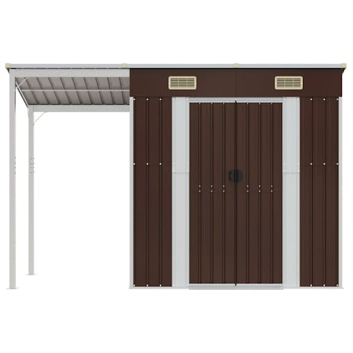 NNEVL Garden Shed with Extended Roof Brown 277x110.5x181 cm Steel
