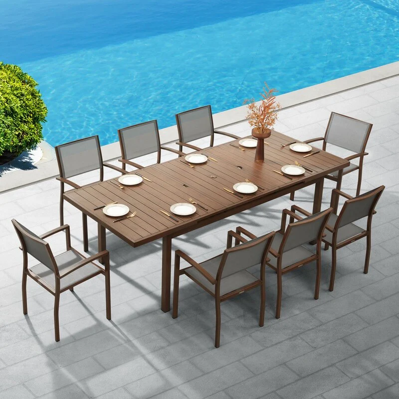 HIGOLD Carlo Extendable Outdoor Dining Set for 8 Persons, with Umbrella Hole