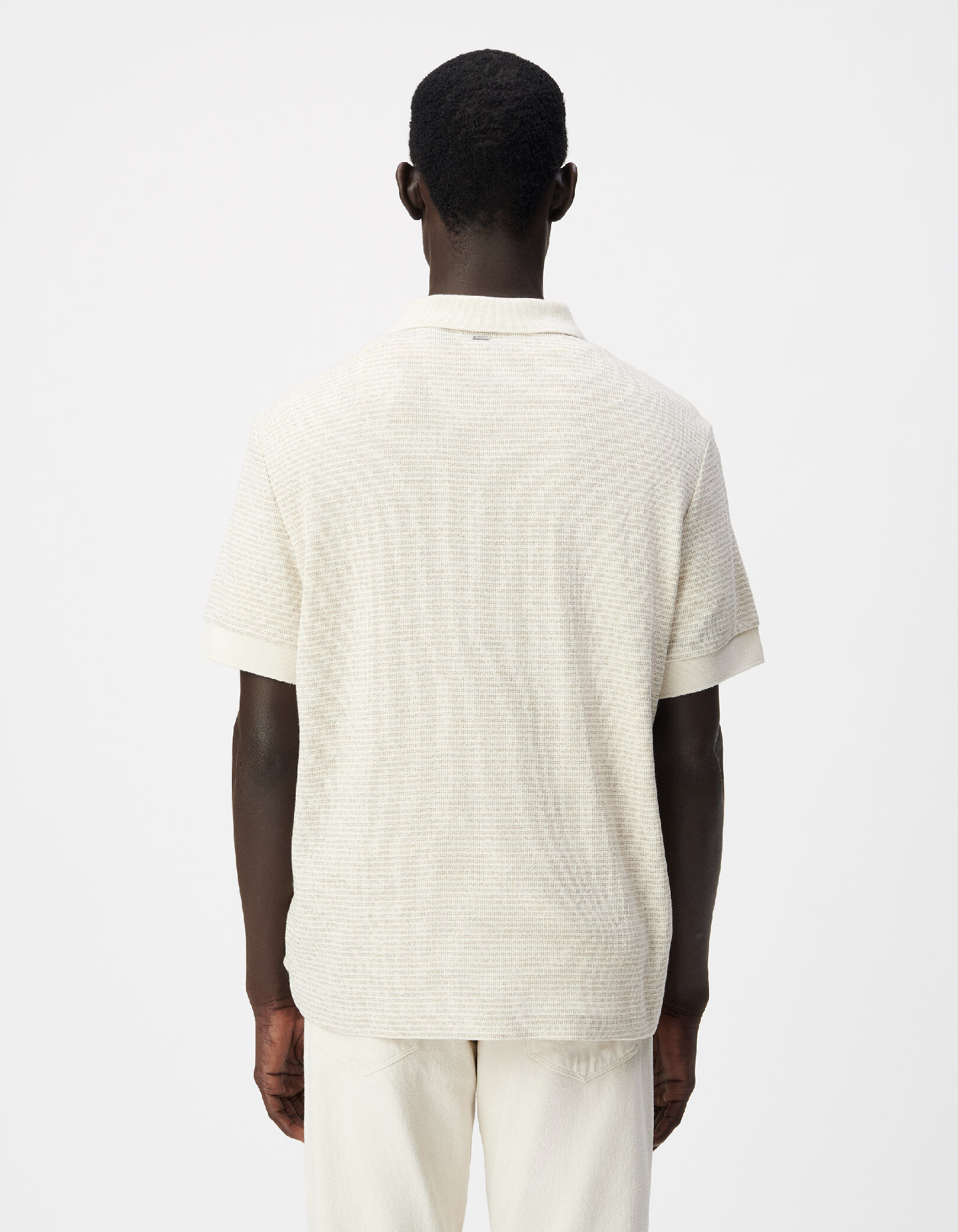 Polo manches courtes beige fines rayures Homme