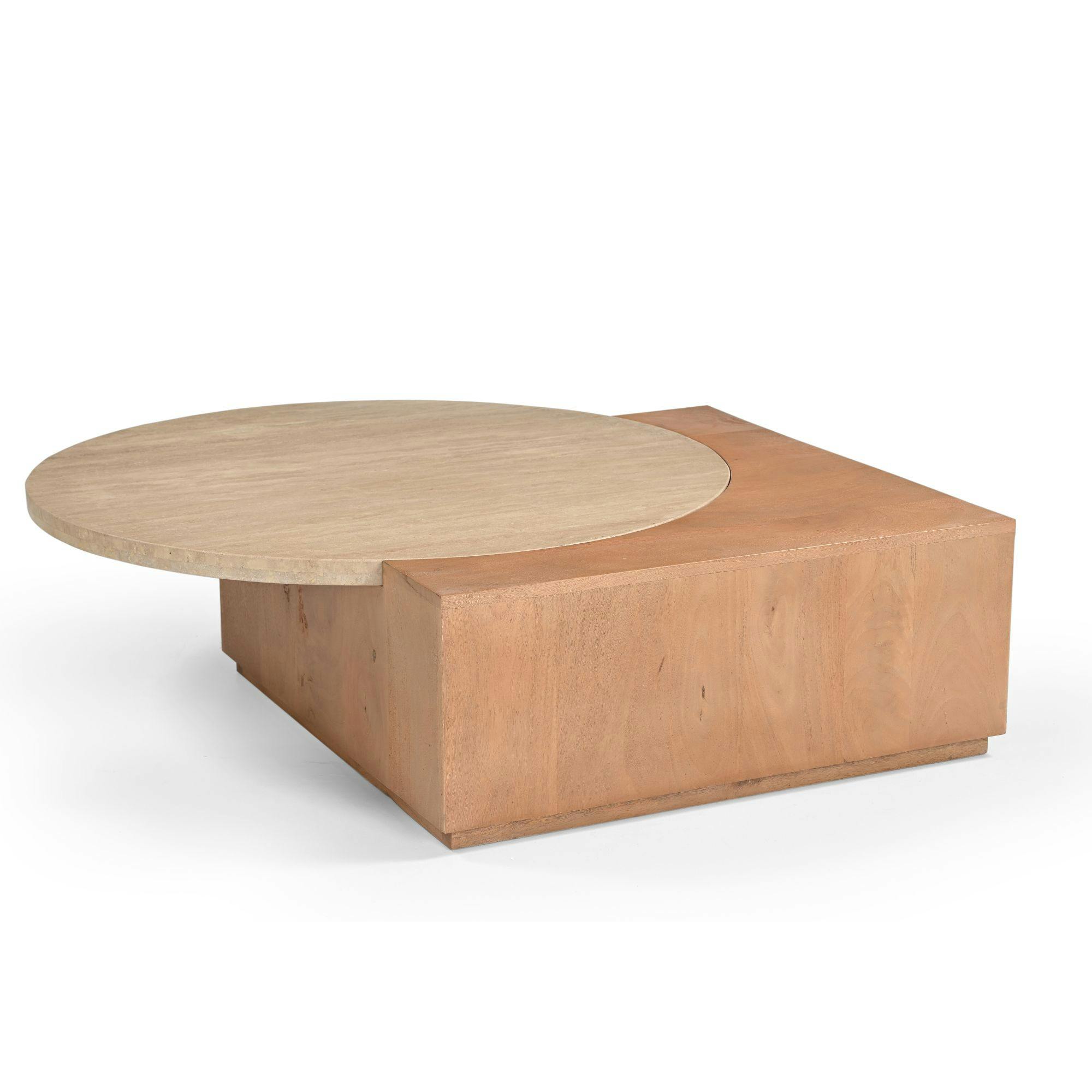 Table basse travertin et bois style design DUOMO