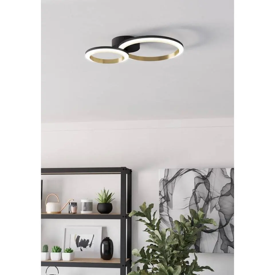 EGLO Calliera Plafonni&egrave;re - LED - Kunststof - Zwart/Goud/Wit