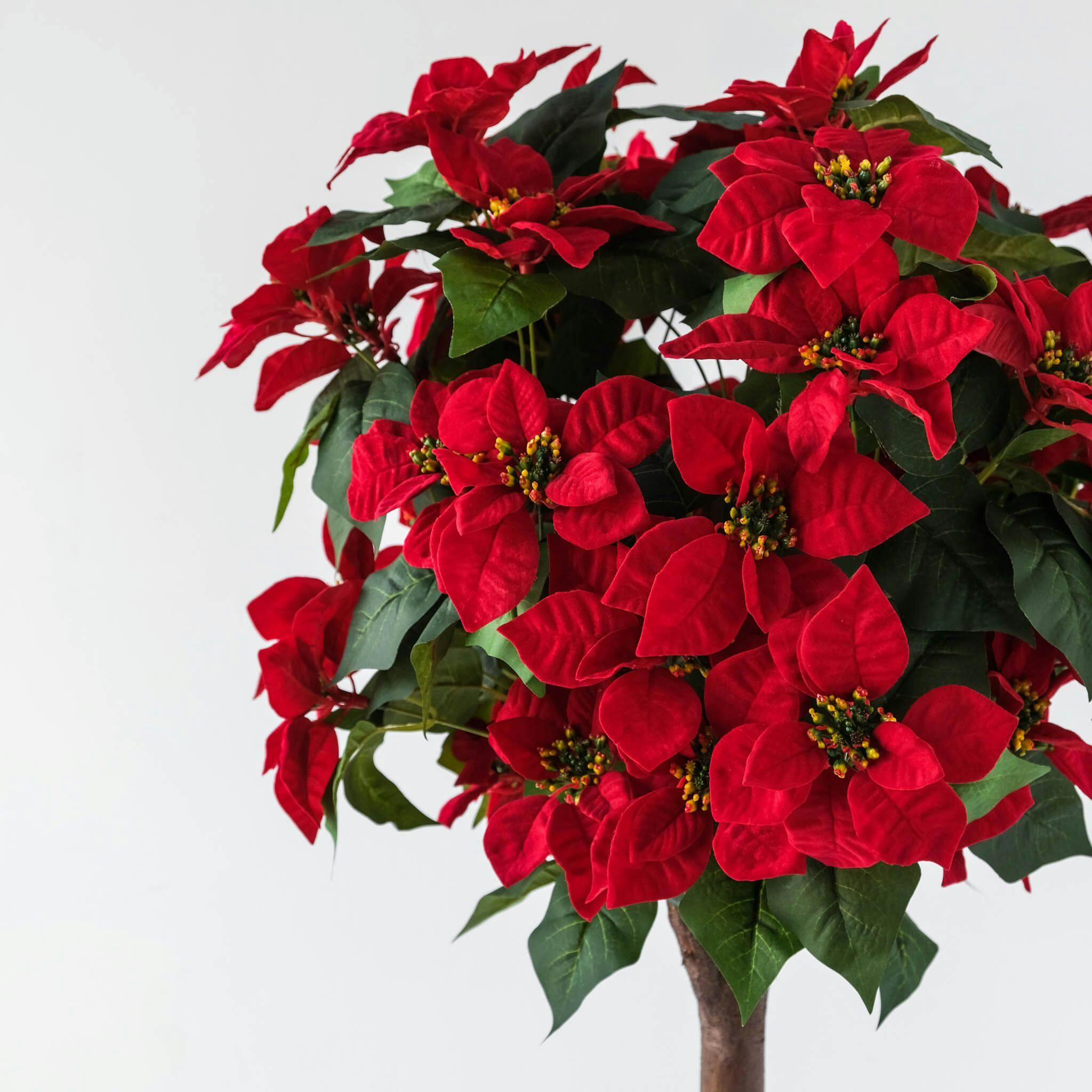 Artificial Poinsettia Topiary Tree with Silk Leaves, Red, 150-cm