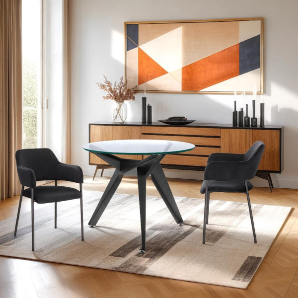 STÓŁ Troy SZKLANY BLAT okrągły 90 cm transparentny/czarny