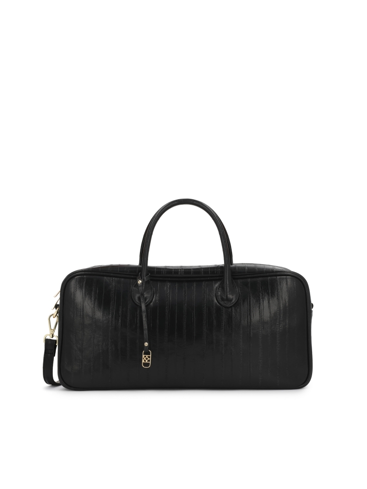 Black embossed leather handbag