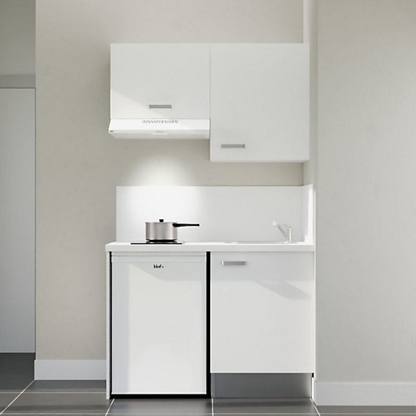 Kitchenette K01 - 120 cm - Façades : Blanc - Plan de travail : Blanc - Crédences : Oui - Evier Inox
