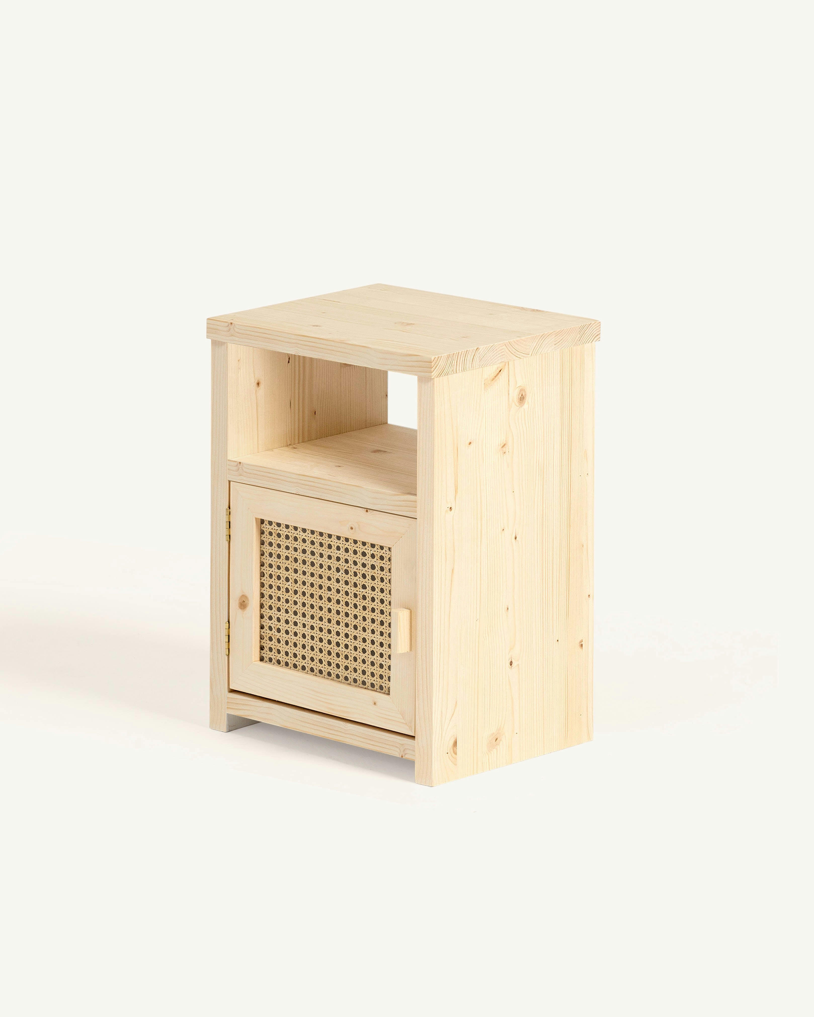HAYDÉ - Table de chevet avec porte en épicéa stratifié couleur beige