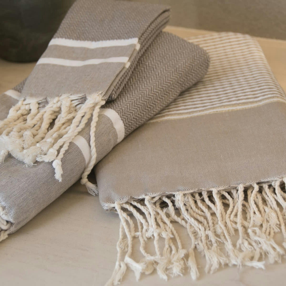 STOCKHOLM - Set bain, 1 fouta + 2 serviettes coton  100x200 taupe