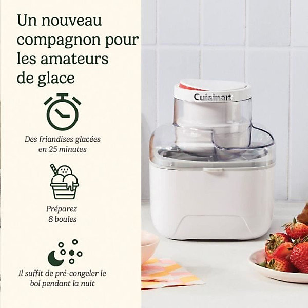 Machine a Glace - Sorbetiere - CUISINART - ICEM10E - 12 W - 475 ml - Blanc