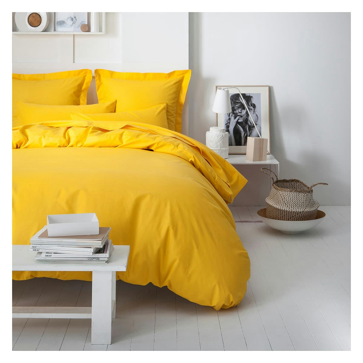 57FILS - Taie d'oreiller uni  en Coton Jaune 75x75 cm