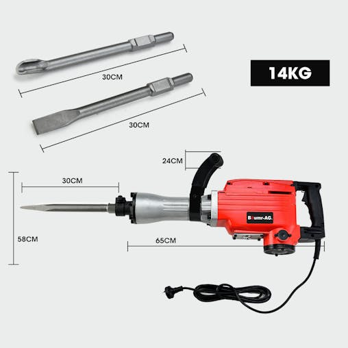 NNEMB 2200W Pro-Grade Electric Demolition Jackhammer-with 3 Bonus Chisels-Carry Case