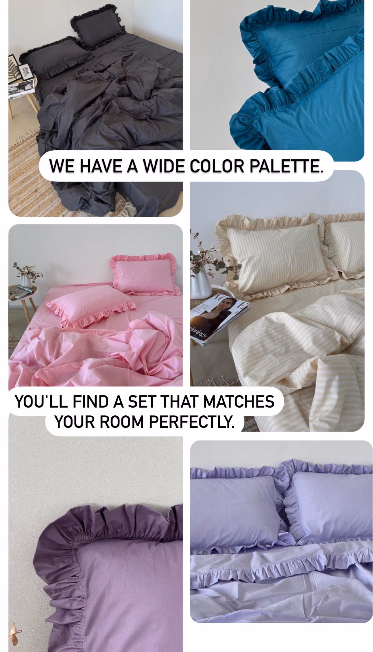 Ruffled Mint Striped Cotton Bedding Set: Duvet Cover, Pillowcases, Flat or Fitted Sheet