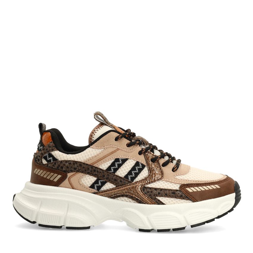 Manfield Bruine sneakers met mesh en multi colour details