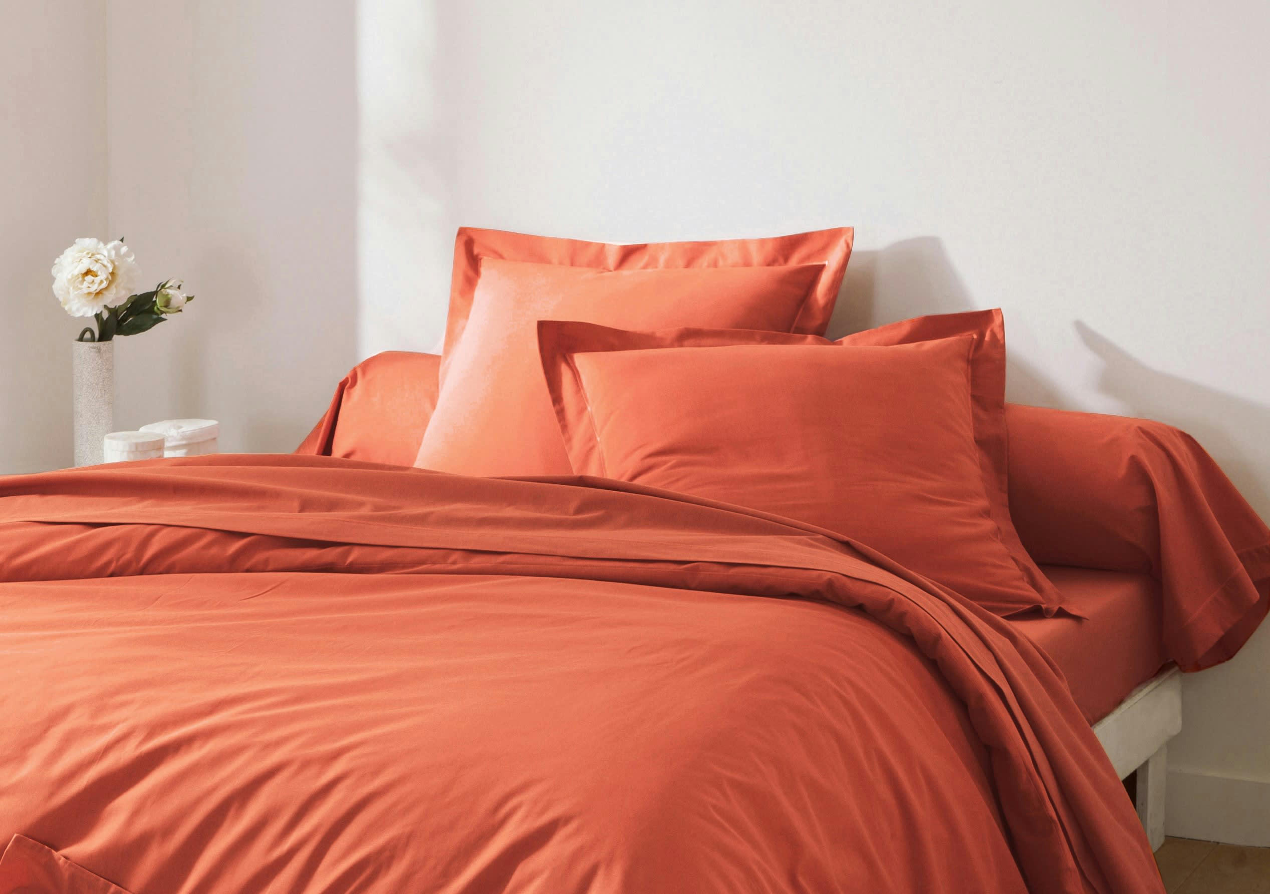 PERCALE - Taie d'oreiller 50x70 orange en percale de coton