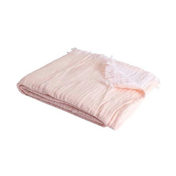 Couverture plaid 100% coton rose pâle avec franges 130x170cm BITALD - SACASA